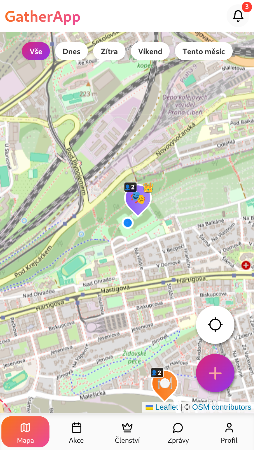 GatherApp mobilní aplikace – interaktivní mapa událostí v okolí